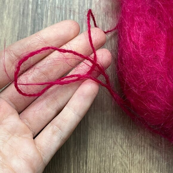 Mohair Natural Fiber Hand Spun Magenta Yarn - Picture 3 of 6